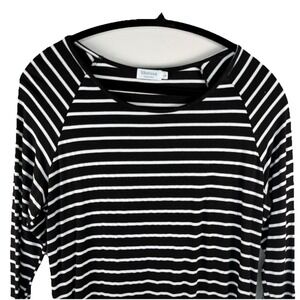 Sherosa Womens Large‎ Shirt Black White Striped Long Sleeve Raglan Ruched Sides